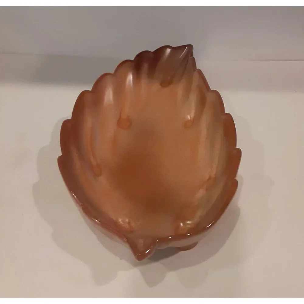 Vintage Frankoma Pottery#226 Terracotta Peach Decorative Leaf Dish